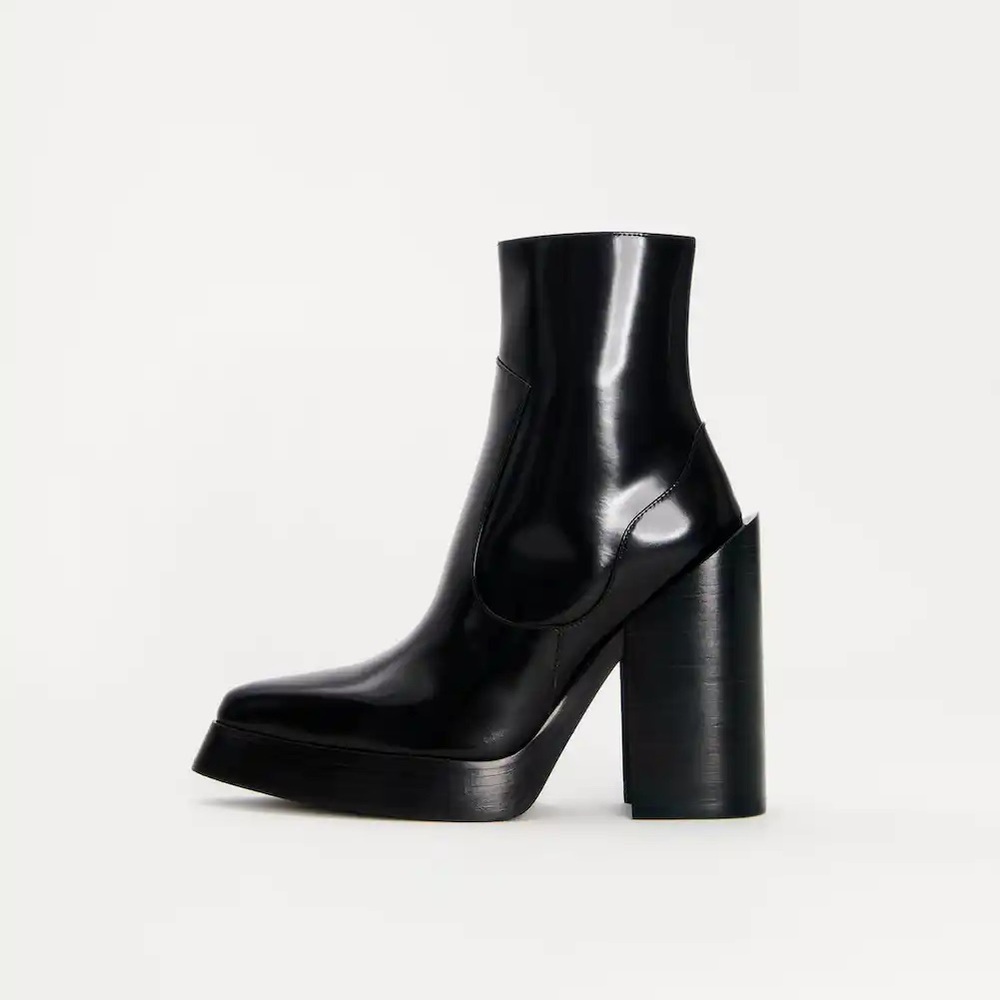 Syro Tina Black Leather Boot Heel US Men’s 9 Brand Nee